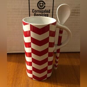 3/$40 Starbucks Red and White Striped Mug with Spoon
